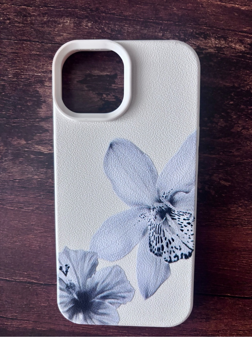 White Floral Phone Case with Blue Blossoms